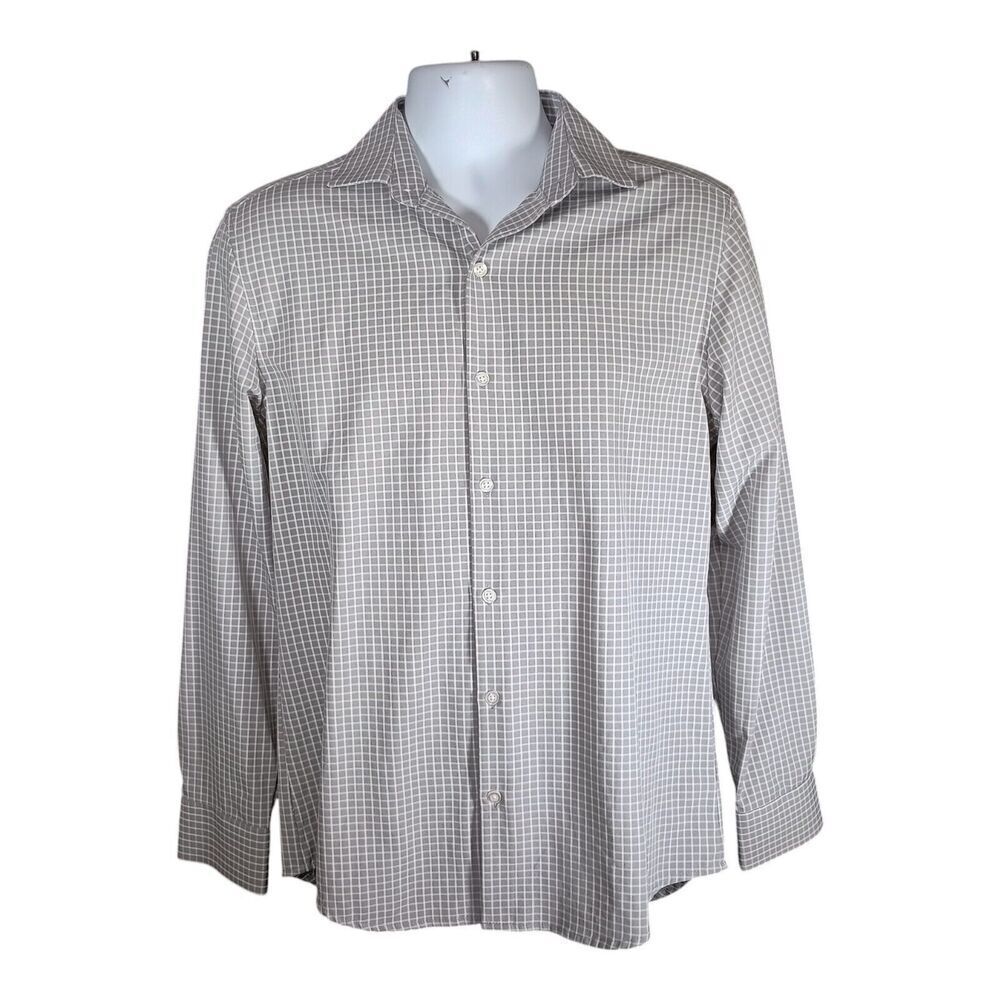 Ministry of Supply Shirt Long Sleeve Performance Vented Grey White Men's Small